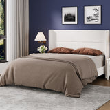 Garvee Full Bed Frame with Wingback Headboard, Velvet Upholstered Platform Bedframe with Sturdy Wooden Slats Support Full Size, No Box Spring Needed, Easy Assembly, White - White