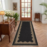 Garvee Washable Non-Slip Jute Runner Rug – Scalloped Edge, Mark Resistant, Modern Neutral Carpet for Entryway, Bedroom, Kitchen, Patio, Indoor Outdoor – Charcoal Black, 2x6ft - Black