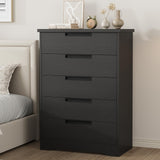 Garvee Modern 5 Drawer Dresser for Bedroom - Wide Black Wooden Storage Chest - Recessed Handles - Large Organizer for Closet, Nursery, Living Room, Hallway, Entryway - Embossed Black - Black