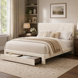 Garvee Full Size Velvet Upholstered Bed Frame with 2 Storage Drawers, Padded Headboard, Wooden Slats, Easy Assembly, Beige, Platform Bed for Bedroom - Beige