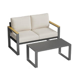 Garvee 2-Piece Aluminum Patio Sofa Set, Beige Loveseat & Coffee Table with Thick Washable Cushions for Balcony, Garden & Poolside - Beige