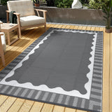 Garvee Modern Grey White Outdoor Rug - Reversible Waterproof Plastic Mat for Patio, Garden, Camping, Beach & Balcony - UV Resistant, Weatherproof, Easy Clean - 9x12ft - Gray