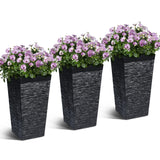 Garvee Tall Planters Set of 3, 22.5" H 11.7" Square Black Indoor Outdoor Planter Pots with Drainage Holes for Porch Patio