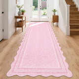 Garvee Scalloped Washable Runner 2x8 Rugs for Entryway Non Slip Kitchen Runner Pink Bathroom Rugs Low Pile Hallway Rug Stain Resistant Carpet for Entrance Laundry Room, Pink - Pink