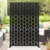 Garvee 72" Tall Metal Privacy Screen,3-Panel Freestanding Outdoor Divider (47" Wide) Weather-Resistant for Patio/Garden/Deck - Black-Brick