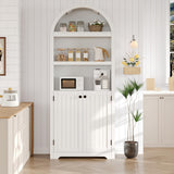 Garvee 72" Tall Arched Bookcase with Doors, 5-Tier Kitchen Storage Cabinet with Adjustable Shelves, Wooden Pantry for Dining Room, Kitchen and Living Room, White - White