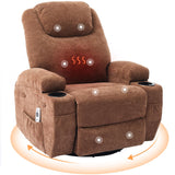 Garvee Rocking Recliner Chair with Massage and Heat, Swivel Ergonomic Lounge Chair Classic Single Sofa with 2 Cup Holders Side Pockets Living Room Chair Home Theater Seat, Brown - Brown