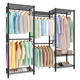 Garvee Freestanding Clothes Rack Garment Racks with 5 Rods for Hanging Clothes, Heavy Duty 1433LBS, Portable Closet Wardrobe Organizer with Adjustable Wire Shelves, for Bedroom, 76.5"H x 67.6"L x 15.5"W - Black / 3 Combo / 3x1x2 Tiers