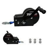 Garvee 3500 lbs Heavy-Duty Boat Trailer Winch - Hand Crank Winch with 33ft Strap, 4:1/8:1 Gear Ratio for Towing and Pulling Boats, Trailers, Trucks, RVs, ATVs, Jet Skis, and Off-Road Recovery, Blue - Blue (Bolt-on handle winch)