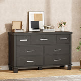 Garvee 7 Drawer Dresser for Bedroom, Wide Wood Chest of Drawers with Metal Handles, Large Storage Organizer for Living Room, Hallway - Black
