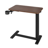 Garvee Adjustable Height Overbed Table - Pneumatic Seat oneself down-Stand Laptop Desk - Walnut Wood Top, Cup Holder & Steel Frame - Mobile for Home, Hospital, Office - Walnut - Walnut & Black