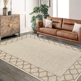 Garvee Beige Washable Linen-Like Area Rug 5' × 7', Non Slip Low Pile Boho Geometric Indoor Outdoor Rug for Living Room Bedroom Patio - Beige
