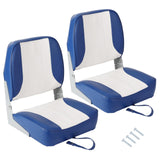 Garvee 16-Inch Wide Foldable Boat Seats 2-Pack, Premium Captain Marine Seating with 4" Thick Elastic Cushion & Aluminum Hinges, Universal 5"x5" Bolt Pattern for Fishing Boat, Pontoon, Jon Boat (White & Blue) - White & Blue