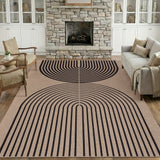 Garvee Modern Easy Jute Area Rug – Non-Slip, Washable, Mark Resistant Carpet – Geometric Striped, Neutral Nature/Black – Collapsible, Durable – Living Room, Bedroom, Kitchen, Entryway, Outdoor, 4x6ft - Natural/Black