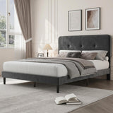 Garvee Queen Size Platform Bed Frame with Button Tufted Headboard,Velvet Upholstered Bed Frame with Wooden Slats Support, No Box Spring Needed, Noise-Free, Easy Assembly - Queen