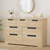 Garvee 7-Drawer Natural Modern Bedroom Dresser | Embedded Handles Wooden Chest | Organizer for Living Room, Nursery & Hallway - Wood