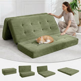 Garvee 6-Inch Tri-Fold Mattress, Foldable Floor Sofa Bed with High-Density Support Foam & Tufted Design – Portable Guest Bed for Camping, Dorm, Living Room, Soft Corduroy Fabric, Green 80" x 60" - Green 39"X75"