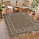 Garvee Tan Jute Area Rug 5x7FT – Washable Scalloped Rug with Non-Slip Rubber Backing, Low Pile, Mark Resistant Indoor/Outdoor Mat for Living Room, Bedroom, Dining, Entryway, Balcony, Patio, - Brown