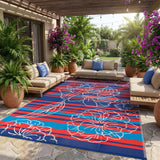 Garvee Waterproof Reversible Outdoor Rug – Durable Plastic Straw Patio Mat – Lightweight & Collapsible, UV Resistant, Washable – Ideal for Garden, Balcony, Deck, RV, Camping, Picnic, Beach – 8x10ft, Bright Red/Navy/Sky Blue/White - Red/Navy Blue