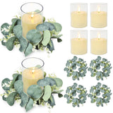 Garvee 6 Sets LED Candle Rings with Artificial Eucalyptus Wreaths, 4-Inch Center Pillar Candle Holders for Wedding Table Centerpieces, Party Home Decor