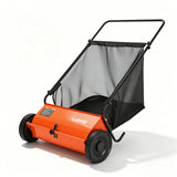 Garvee Oragnge Push Lawn Sweeper 26" Manual Yard Sweeper, 7 cu.ft Collector Bag, Carbon Steel Frame & Adjustable Brush Height for Leaves, Grass & Pine Needles - Orange