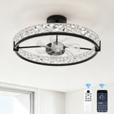 Garvee 20" Modern Caged Flush Mount Ceiling Fan with Light, Dimmable & Brightness Adjustable, Remote & APP Control for Bedroom Living Room Kitchen Dining Room, Black - Black