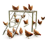 Garvee Metal Chicken Roosting Bars with Swing & Ladder, Heavy Duty, Weatherproof Carbon Steel, 4-Tier Exercise Perch, Silver, for Backyard Farms