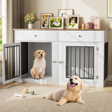 Garvee 60" Dog Crate Furniture for 2 Dogs, Heavy Duty Dog Kennel Furniture TV Stand with 2 Drawers, Dog Crates for Small Medium Dogs, Dog Cage End Table for Indoor Use, White - White