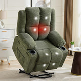 Garvee Oversized Power Lift Recliner Chair for Elderly, 155° Adjustable Lay Flat Lift Chair with Heat and Massage, Standing Assistance, Overstuffed Backrest, Cup Holders, Side Pocket for Living Room, Green - Linen | Green