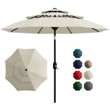 Garvee 10' Outdoor Patio Umbrella, 3-Tier Vented Canopy with Crank Tilt, 8 Ribs, Beige - Beige