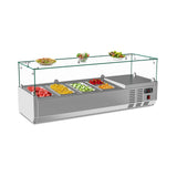 Garvee Commercial Countertop Refrigerated Condiment Station, 48" – Digital Controller & LED Display – Auto Defrost – Glass Lid – 3 x 1/3 & 2 x 1/6 Pans – Stainless Steel Sandwich Prep Table for Restaurant, Food Truck, Salad Bar