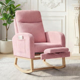 Garvee Nursery Rocking Chair Corduroy Upholstered Adjustable Footrest Tufted Design Solid Wood Frame Side Pocket Living Room Bedroom - Corduroy|Pink