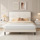 Garvee Queen Size Platform Bed Frame with Button Tufted Headboard,Velvet Upholstered Bed Frame with Wooden Slats Support, No Box Spring Needed, Noise-Free, Easy Assembly - White & Black Trim