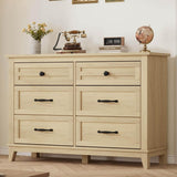 Garvee Wide 6 Drawer Dresser for Bedroom, 47" Farmhouse Wooden Chestwith Storage Freestanding, Wooden Closet Storage Chest for Living Room, Bedroom, Entryway, Natural Oak - Natural Oak