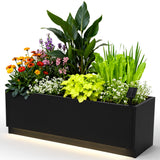 Garvee LED Metal Raised Garden Bed Planter Box – Snap-On Assembly, Exterior Light Strips, Waterproof Controller, Drainage Holes, Decorative Outdoor Flower & Vegetable Container – Black, 120x40x40cm