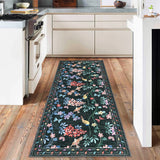 Garvee 2' x 6' Watercolor Bird Floral Runner Rug, Washable Non-Slip Low-Pile Rug for Hallway, Kitchen & Entryway, Black - Black
