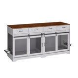 Garvee Multi-Functional Dog Crate Furniture for Medium/Large Dogs – 71'' Indoor Kennel Cage with 4 Sliding Doors, 4 Drawers & Feeding Bowls – Furniture-Style, Walnut & White – US Spec, Color: Walnut+White - 胡桃色+白色 A箱