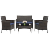 Garvee 4-Piece Rattan Patio Conversation Set with Cushioned Seating & Coffee Table, Brown/Navy Blue - Brown / Navy Blue