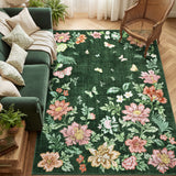 Garvee 8x10 Washable Floral Area Rug, Non-Slip Low Pile Rug, Stain Resistance Carpet for Living Room, Bedroom, Dining Room, Green - Dark Green