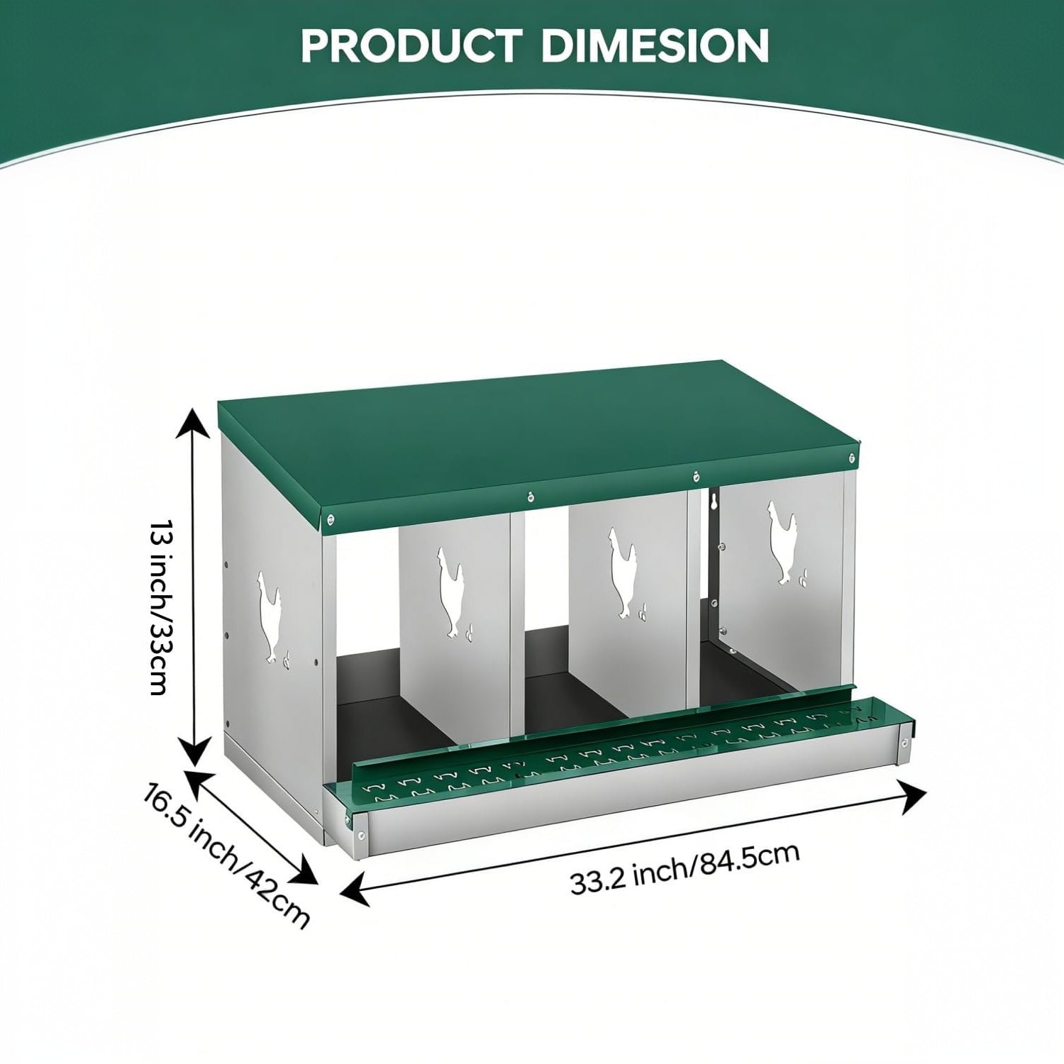 Garvee Chicken Nesting Box, 3 Room Galvanized Steel Laying Boxes, Metal Nesting Boxes for Hens with 10 Pads & 4 Fake Eggs, Easy Egg Collection, Vented Holes Poultry Nest for Chicken Coop, Green