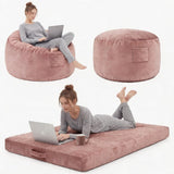 Garvee Oversized Bean Bag Chair Bed, Flannel Lazy Sofa with High Resilience Memory Foam and Removable Cover - Pink