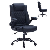 Garvee PU Leather Executive Office Desk Chair, 350lbs Capacity Computer Desk Chair with Padded Flip-Up Arms, Tilt Lock & 360° Swivel Free Wheels, Ergonomic Office Chair for Heavy People, Black - Black