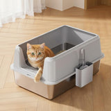 Garvee Non-Stick Stainless Steel Litter Box, Side Opening Splash-Proof & Leak-Proof Large Metal Cat Litter Box with Lid & Scoop, Easy-Clean & Durable, 6" Deep Gray - Gray