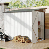 Garvee 4x8 FT Outdoor Storage Shed, Metal Lean to Garden Shed Utility Tool Storage House, Heavy-Duty Outdoor Metal Wall Side Storage Sheds - White