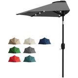 Garvee 9FT Half Patio Umbrella with Lights – Outdoor Shade Canopy, Smooth Crank Lift, UV Protection – Perfect for Deck, Garden, Backyard, Balcony, Table or Poolside – Gray - Gray