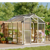 Garvee Walk-In Polycarbonate Greenhouse for Outdoors, Heavy Duty Aluminum Greenhouse with Adjustable Roof Vent & Lockable Door, UV-Protected Backyard Green House for Garden, Patio & Lawn, Easy Assembly, Silver