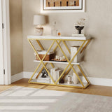 Garvee Farmhouse 3-Tier Console Table in X-Shaped Design with Open Shelves for Entryway and Hallway, White - White
