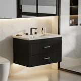Garvee Modern 30" Wall-Mounted Floating Bathroom Vanity with Ceramic Sink and Soft-Close Drawers,  Black - Black