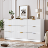 Garvee 9 Drawers Dresser for Bedroom - 59" Wide Modern Fluted Chest of Drawers with Golden Metal Handles, Large TV Stand Multi-Function Home Organizer for Living Room, Entryway, Hallway, White - White
