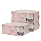 Garvee Canvas Storage Bags with Zipper, 3 Pack Large Capacity for Comforters Blankets Bedding, Soft Thick Breathable Comforter Organizer with Handles & Window, 21.3x16.5x7.9 Inches, Cream Pink - Pink